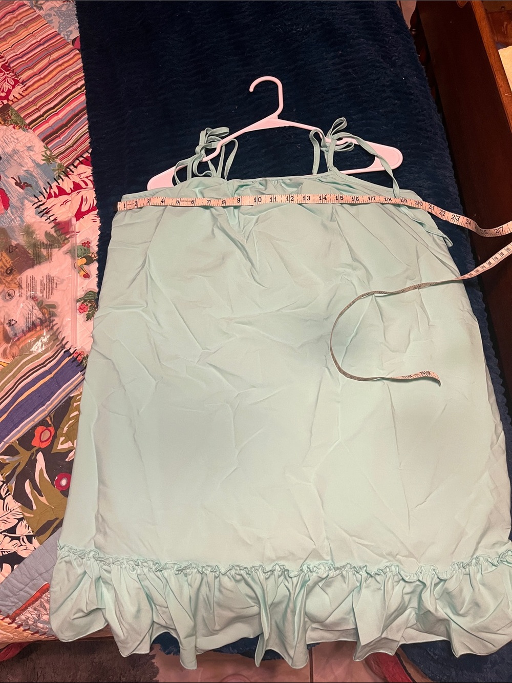 Light Aqua Ruffle-Hem Slip Dress with Adjustable Tie Straps